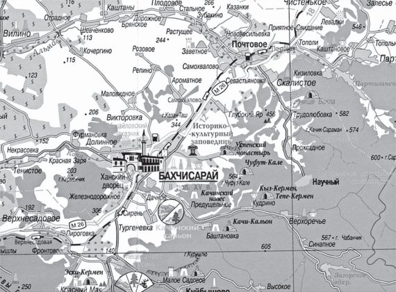 Где находится бахчисарайский. Бахчисарай на карте. Бахчисарай карта города. Бахчисарай на карте древней. Туристическая карта Бахчисарая.